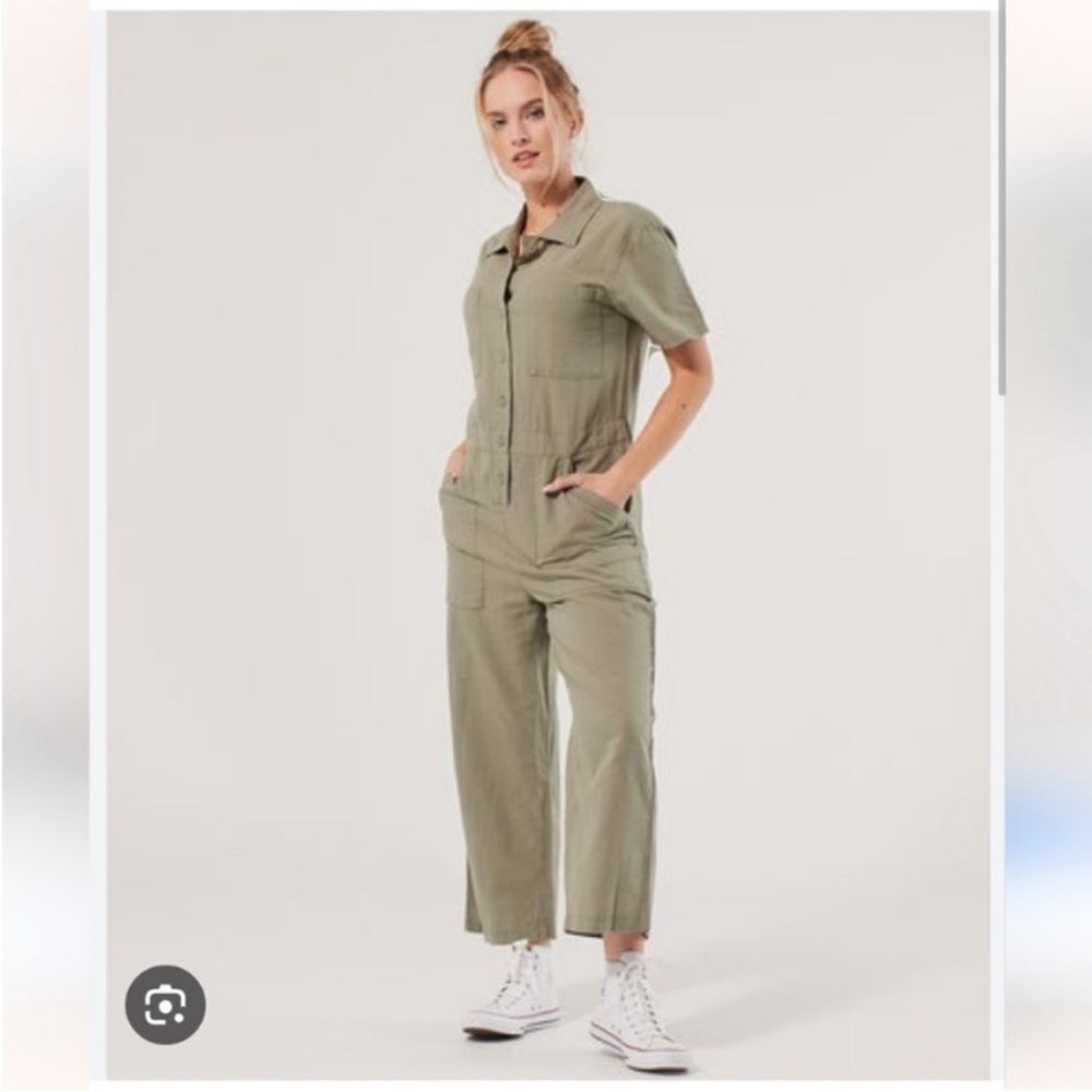 Pact Green Organic Cotton Hemp Blend Pockets  Utility Cropped Jumpsuit Bohemian